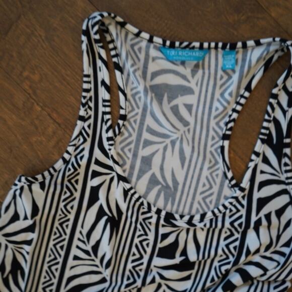 Tori Richard Maxi Dress Womens XL Black White Tropical Print Hawaiian Scoop Neck - Picture 6 of 9